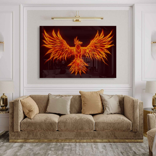 Glass Wall Art Phoenix Bird Tempered Acrylic Modern Mythology Prints Large Decor-Home Decor-Glass Living Room