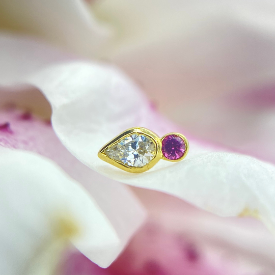 Anatometal Icon 18K Yellow Gold Threadless End With Genuine Rhodolite & Cz, Perfect For Tragus, Helix More Piercings