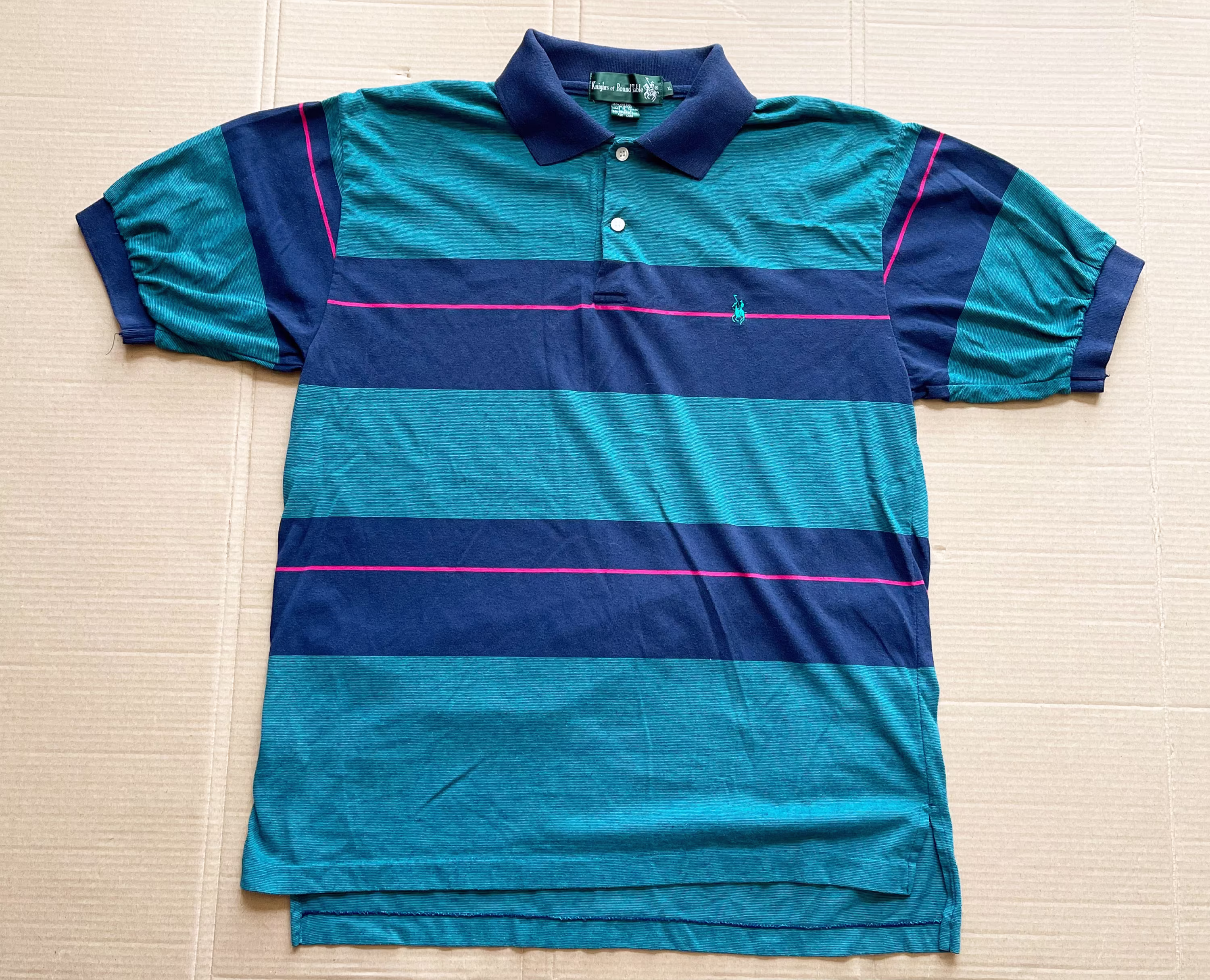 Vintage Knights Of Round Table Striped Polo Shirt Size Xl