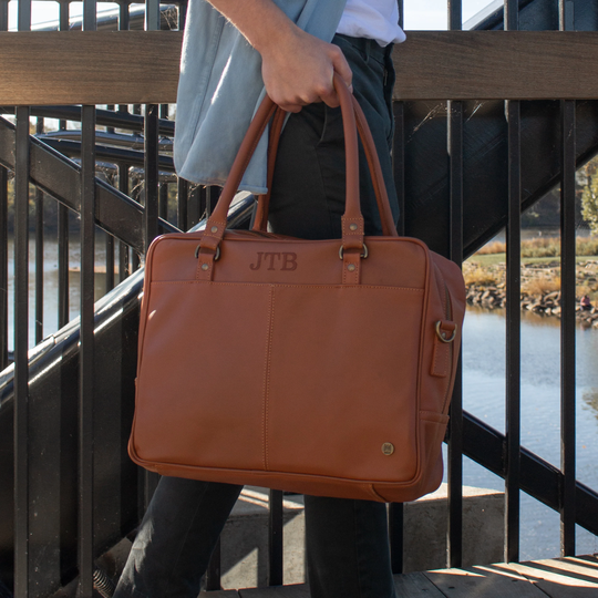 Personalized Full Grain Leather Briefcase - Work Bag Satchel 15 Inch Laptop Capacity in Vintage Brown Handmade By Mahi