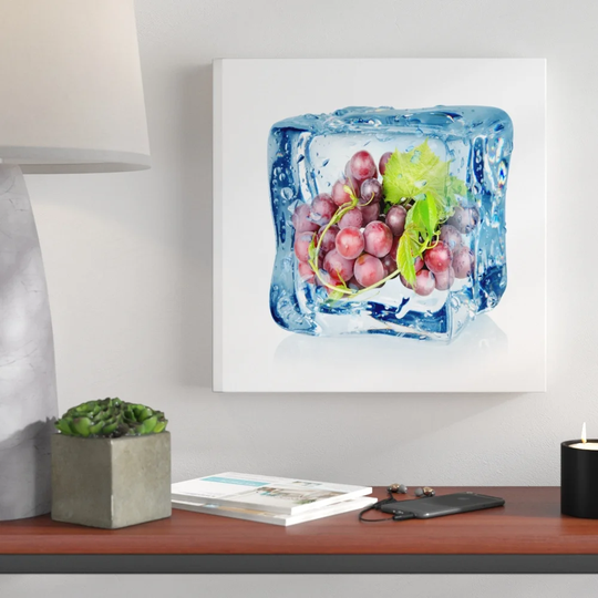 Ice Cube Grapes Blue Framed Graphic Art