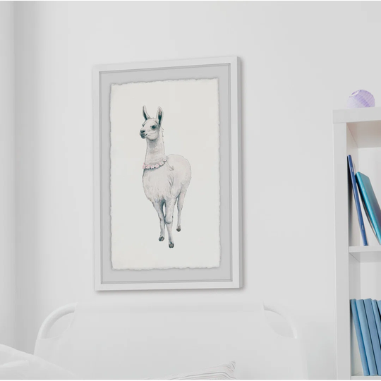 Flower Fringed Llama - Picture Frame Graphic Art Print on Paper
