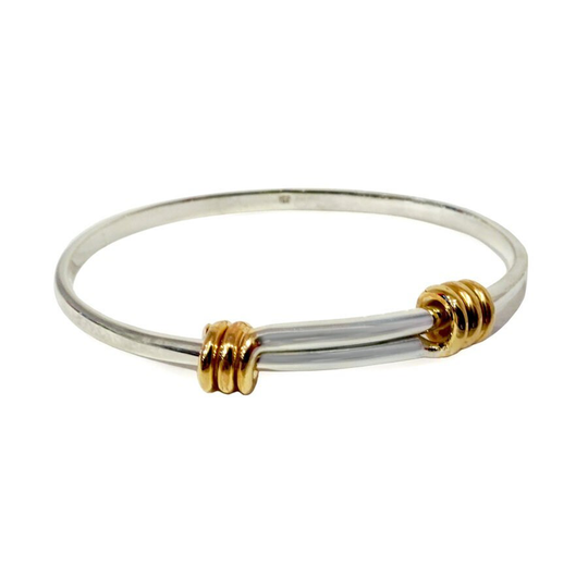 Silver Bangle With Gold Plating Option Stretchy Christening Style Bracelet Tension Jewelry Gift Idea For Partner Secret