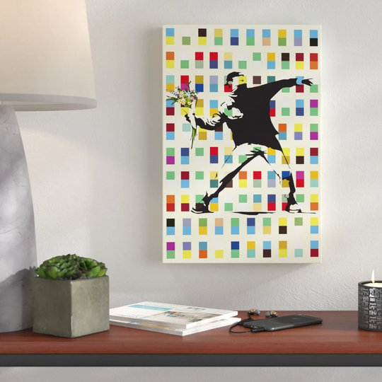 Flower Thrower Retro by Banksy - Wrapped Canvas Graphic Art Print