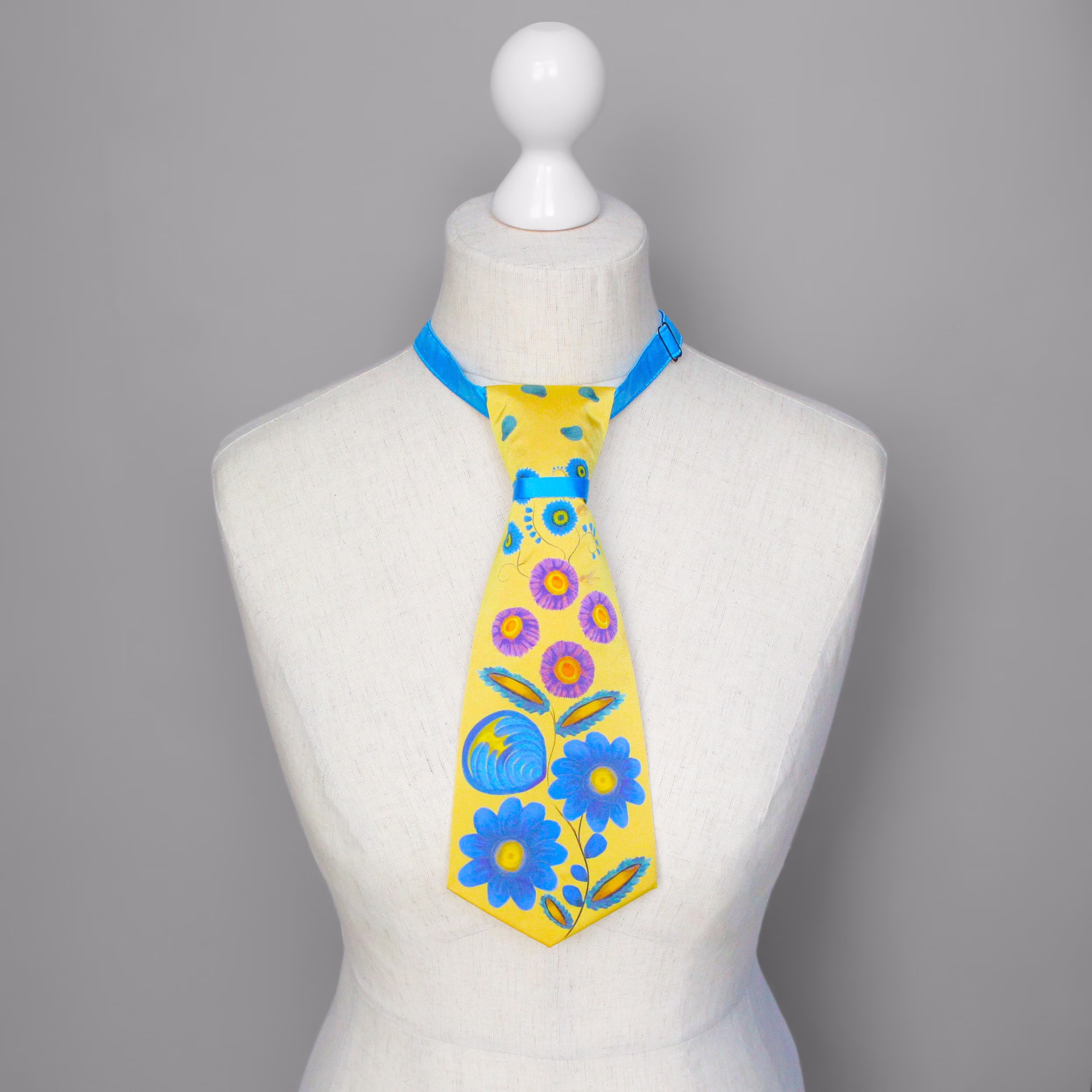 100% Colorful Blue Yellow Silk Ties, Wide Tie, Necktie Necklace, Office Wear, Black Woman Necktie, Ukraine Seller