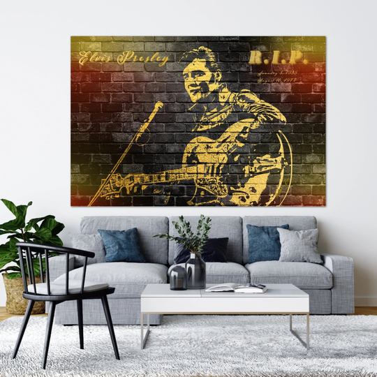 Canvas Gold, Framed Canvas, Elvis Presley, Print, Black, Stencil, Artwork, Wall Art, Presley Art