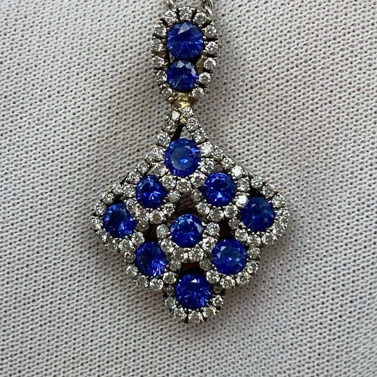 Fine Deep Blue Sapphire & Diamond 18K White Gold Peacock Pendant Necklace