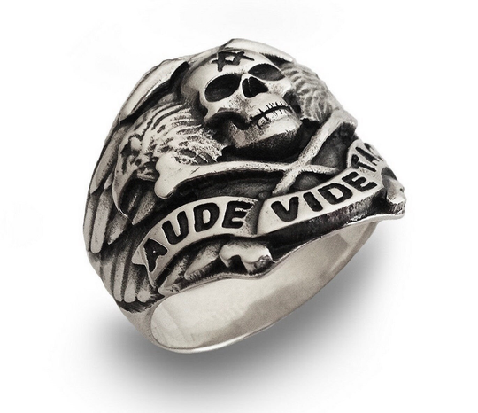 Masonic Skull Silver 925 Ring/- Aude Vide Tace Handmade All Sizes