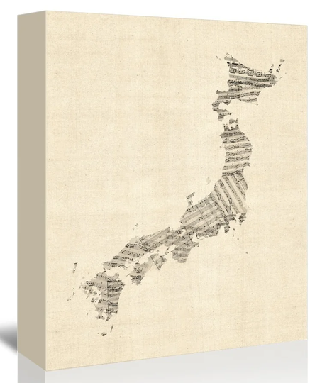 Old sheet music map of Japan - Wrapped Canvas Graphic Art Graphic Art