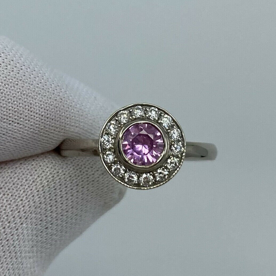 1.00Ct Vivid Pink Sapphire & Diamond 18 Karat White Gold Halo Ring