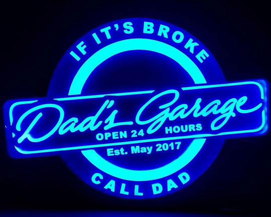 Dad's Garage Custom Acrylic Wall Led Sign Night Light Neon Like Color Changing 4 Sizes Free Shipping