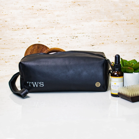 Mens Leather Wash Bag/Dopp Kit With Personalised Initials - Bulk Discounts Shaving Bag/Toiletry Bag Handmade By Mahi