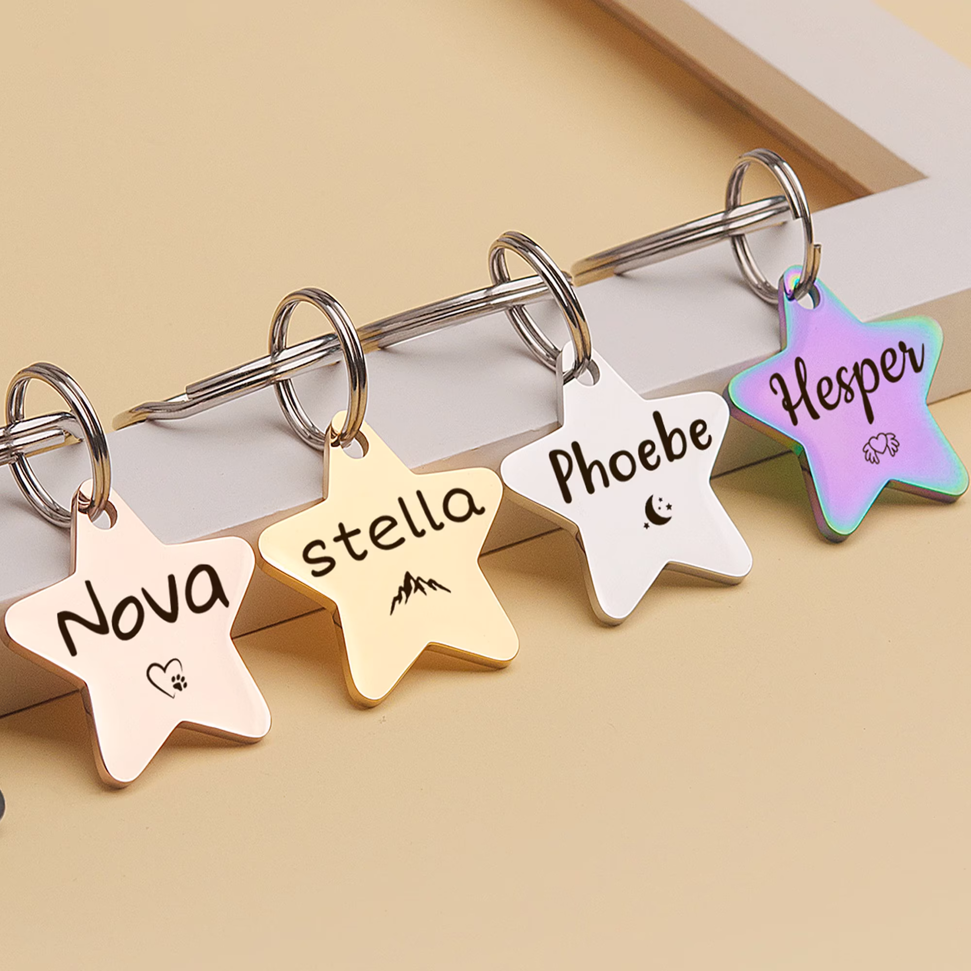 Dog Tag - Pet Tags For Dogs Personalized Star Shaped Funny With Icon Iridescent