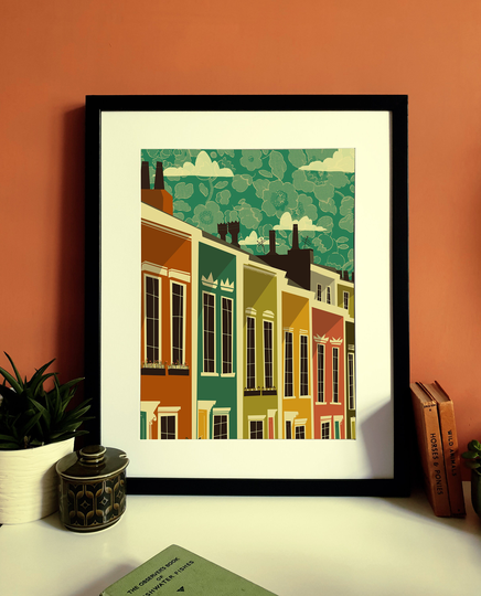 Bristol Totterdown Rainbow Houses Illustration Poster A3