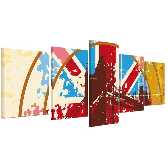 Retro London 5-Piece Graphic Art on Canvas Set