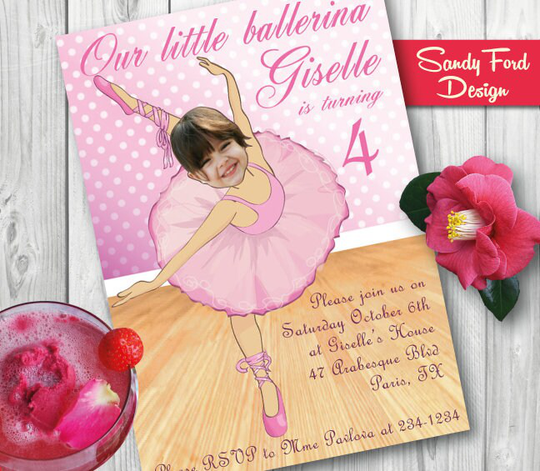 Girl's Ballerina Birthday Invitation - Personalized With Your Photo Digital File
