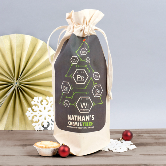 Chemistree Christmas Wine Bag, Personalised Chemistry Themed Bag