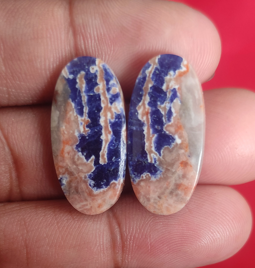 Sodolite Cabochon Pair, 26x13mm Oval Shape Gemstone 27 Ct Loose Gemstone, Multi Blue , Sodolite, Gift For Her