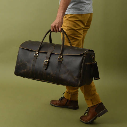 Personalised Gift From Him|Full Grain Leather Duffle Bag|Monogrammed Weekender Bag|Leather Holdall|Overnight Bag|Christmas