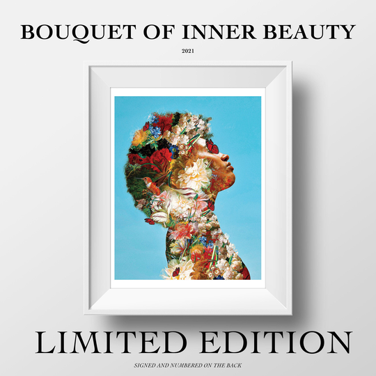 Limited Edition Bouquet Of Inner Beauty | 8.5x11 & 11x14 Print Surreal Artwork Wall Art Decor Black Melanin Flower