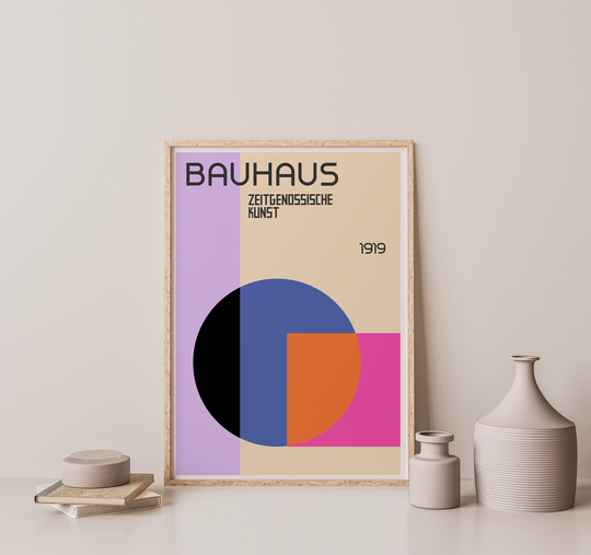 Bauhaus 1919 Wall Art Print, Modern Home Decor, Bright Blue Pink Poster, Retro Poster, Gallery Addition, Exhibition Vintage Poster