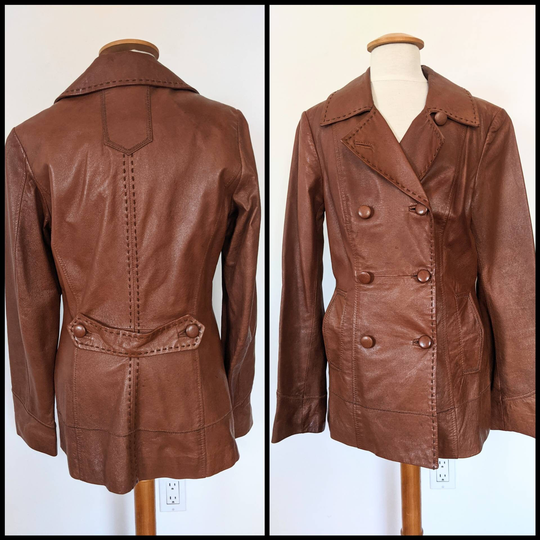 90S Style Brown Leather Peacoat