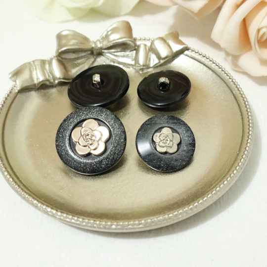 10 Pcs Plastic Shank Buttons Vintage Style 21mm(34L 25mm(40L Grey Gray Gold Buttons, Rose Twinkling Colour, Button #1P11-21/25