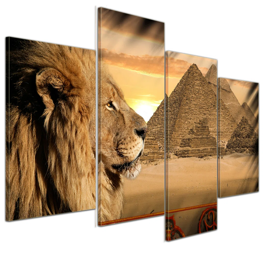 Lion Pyramids 4-Piece Graphic Art on Canvas Set
