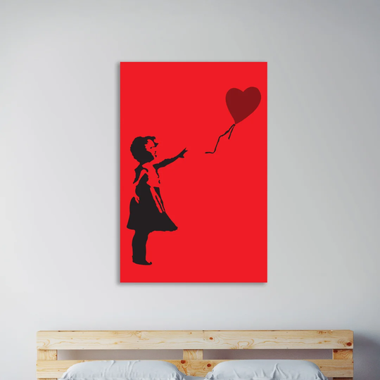 Balloon Girl on Red by Banksy - Wrapped Canvas Graphic Art Print