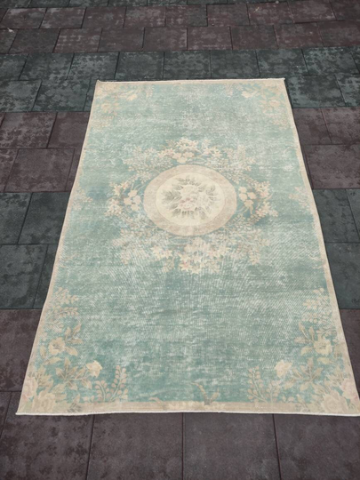 5x8 Ft Area Rug, Vintage Large Turkish Vintage Rug Bedroom Area Kitchen Bohemian Blue Rug