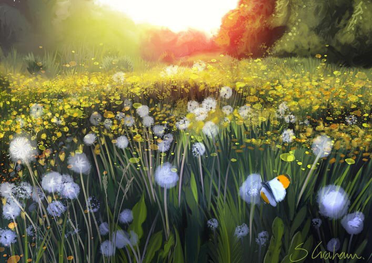 Original Wall Art - Scottish Scene Wild Meadow Print Of Original Painting "Glenisla Golf Bloom