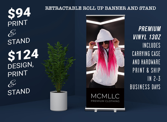 Banner Stand & Carrying Case - 33x81 Inches Premium 13 Oz Vinyl Printed Roll Up Retractable