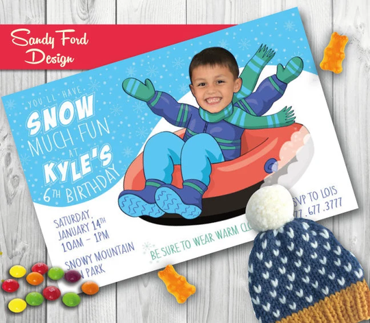 Snow Birthday Party Invitation For Boy Or Girl - Personalized With Your Photo Digital File