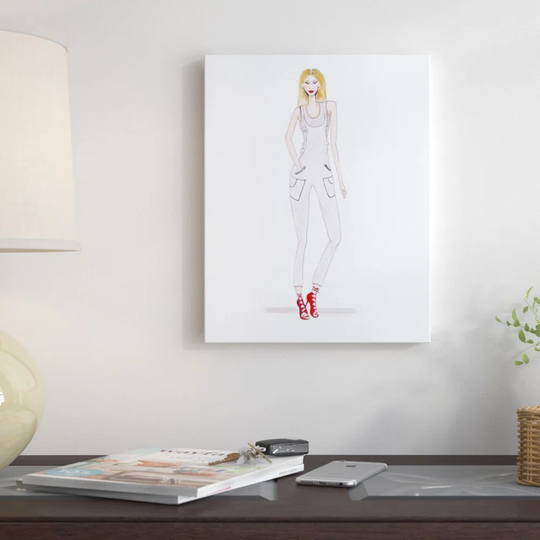 Dungarees White by Alison B - Wrapped Canvas Graphic Art Print