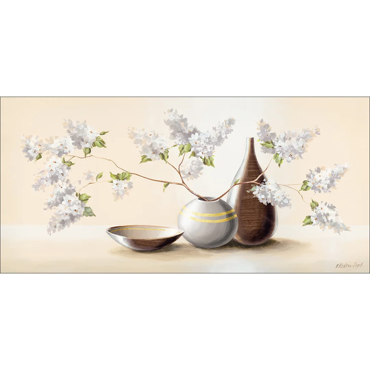 Flower & Three Vases Graphic Art Print on Wrapped Canvas