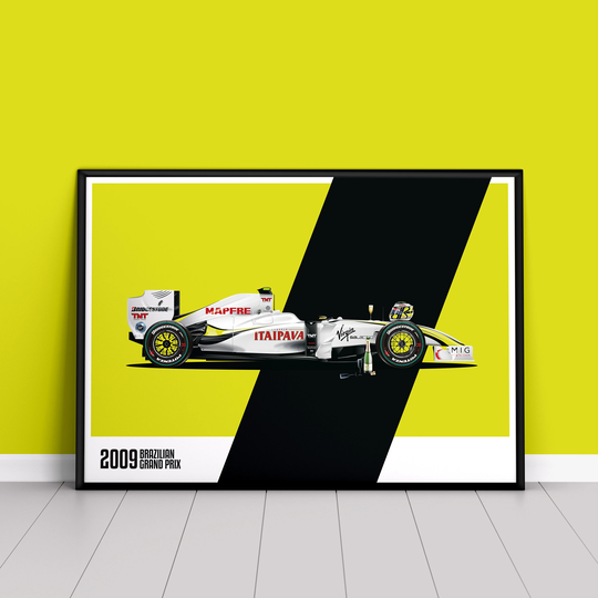 Brawn Mercedes Bgp001 Formula 1 Poster | Jenson Button F1 Grand Prix Hand Drawn