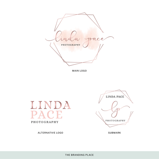 Modern Logo| Calligraphy Logo | Hexagon Branding Premade Rose Gold Design Photography Kit(No.175