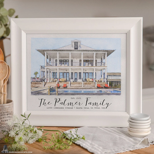 Hand Drawn House Custom, Custom Home Portrait Digital Color Style