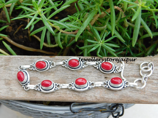 Red Coral Bracelet Sterling Silver Red Coral Gemstone Gifts For Her Boho Braceletred Jewelrystone