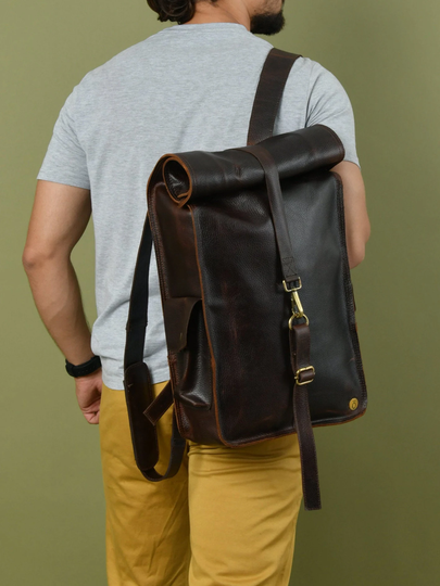 Personalised Gift For Him|Leather Rolltop Backpack|Men Travel Bag|Backpack Women|Leather Workbag|Rolltop Rucksack|Christmas Him