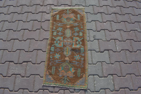 Anatolian Rug Mini, Vintage Doormate, Front Of Bath Size Rug, Pastel Mini Rug, 1x3 Small Turkish Vintage Ft Rug, 1'5x3'3 Ft, 639-K