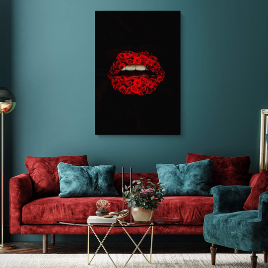 Rose Lips Canvas Prints, Giclée Floral Wall Decor, Modern Art Above The Couch Artwork, Office Decoration