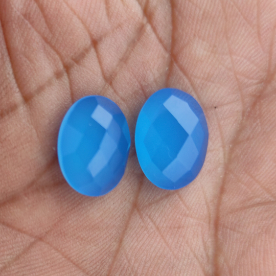 Blue Chalcedony Faceted Pair Of Gemstone Oval Shape Flat Back 7x5 Mm To 20x30 Loose Calibrated Cut Stone For Jewelry Making