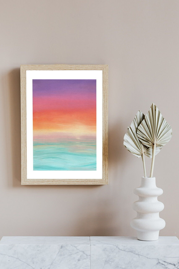 Cute Aesthetic Landscape Print - Pastel Colours Sea Sunset Oil Painting A3 A4 A5 4x6 Us