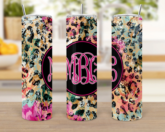 Multi Color Print & Leopard Skinny Tumbler Sublimation Design. Digital Download Files