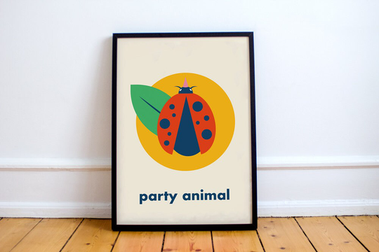 Ladybug Party Animal Print Ladybird, Graphic Art, Design, Illustration, Cute Insect Poster, Beetles, Coccinellidae