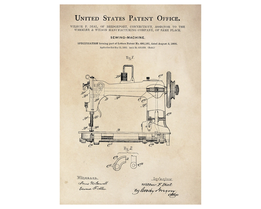 Patent Print - Sewing Machine/Fabric/Household Vintage Poster Wall Art A4