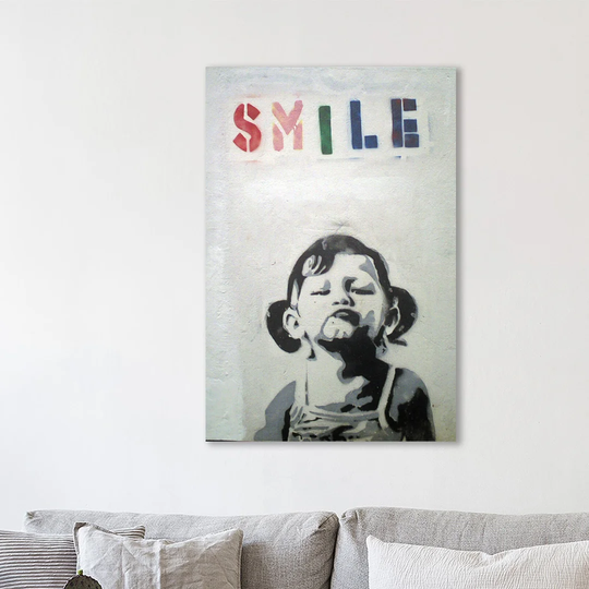Smile by Banksy - Wrapped Canvas Graphic Art Print