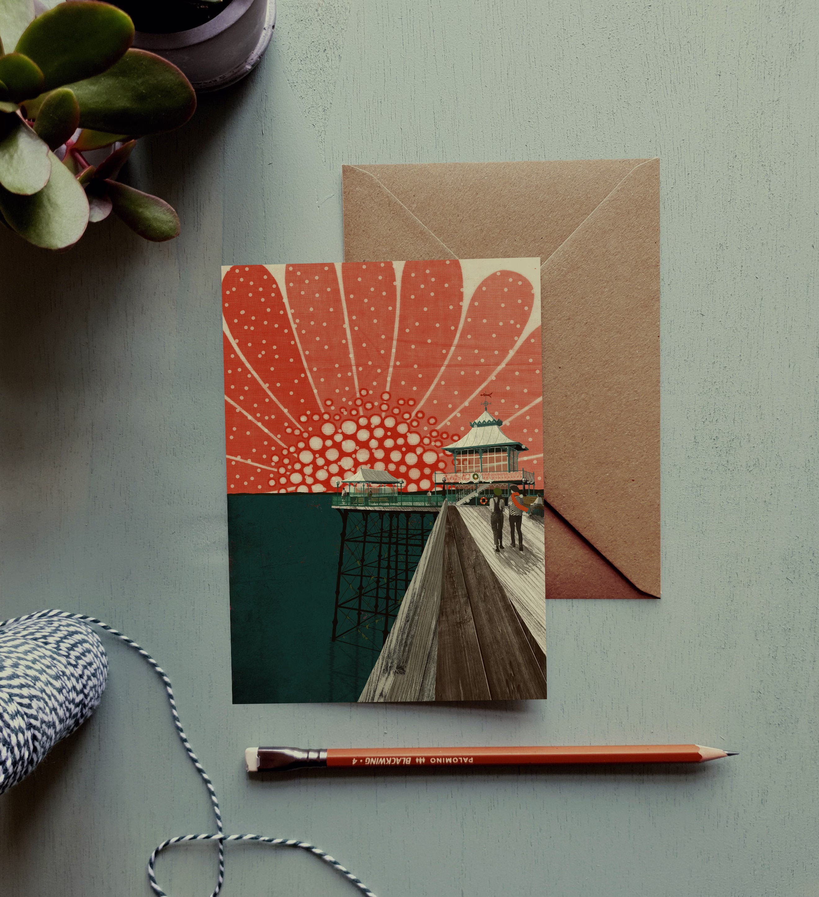 Christmas Clevedon Pier Snow Illustration Greeting Card Set