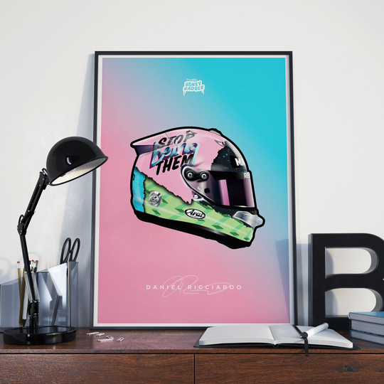 Daniel Ricciardo Formula 1 Helmet Poster | F1 Grand Prix Hand Drawn